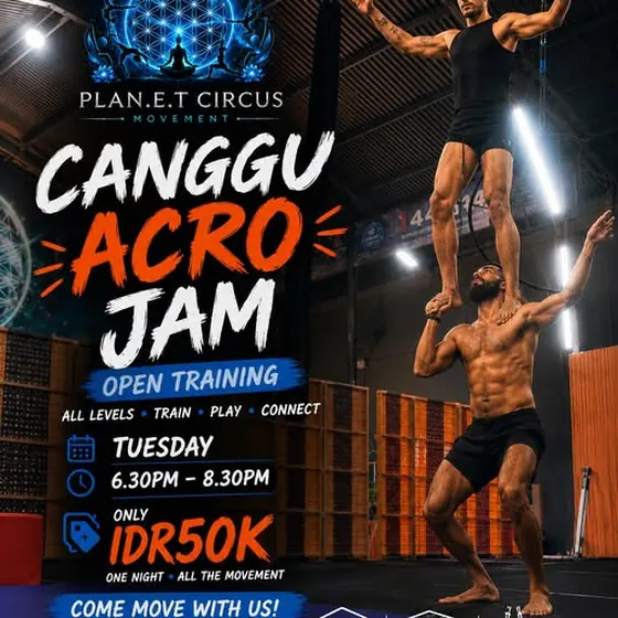 Canggu Acro Jam — open training every Tuesday, 18:30 to 20:30